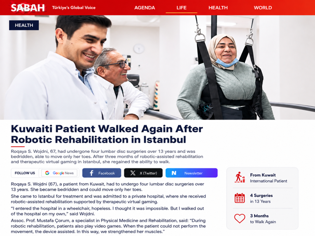 Kuwaiti Patient Walks Again After Robotic Rehabilitation in Istanbul