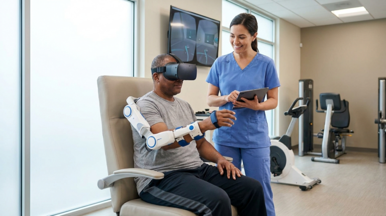 Oyun Oynayarak İyileşmek: Sanal Gerçeklik Destekli Robotik Rehabilitasyonun Şaşırtıcı Faydaları konulu, profesyonel, yüksek kaliteli fotoğraf