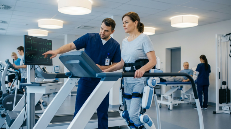 Zamanla Yarış: Robotik Rehabilitasyonda Erken Başlamanın Kritik Önemi konulu, profesyonel, yüksek kaliteli fotoğraf